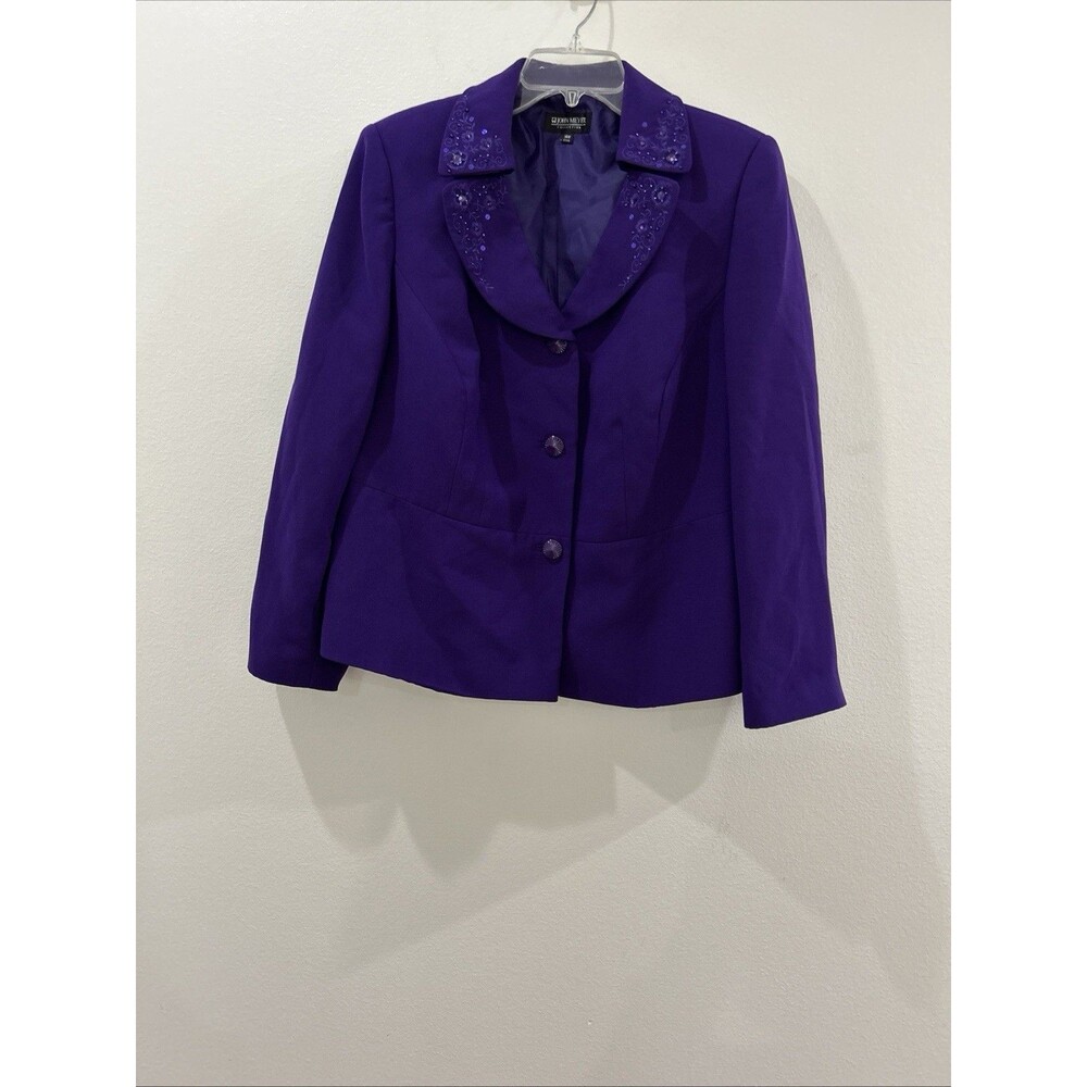 John Meyer Vintage Womens Sz 14W Blazer Purple Beaded Embroidered Lapel Lining